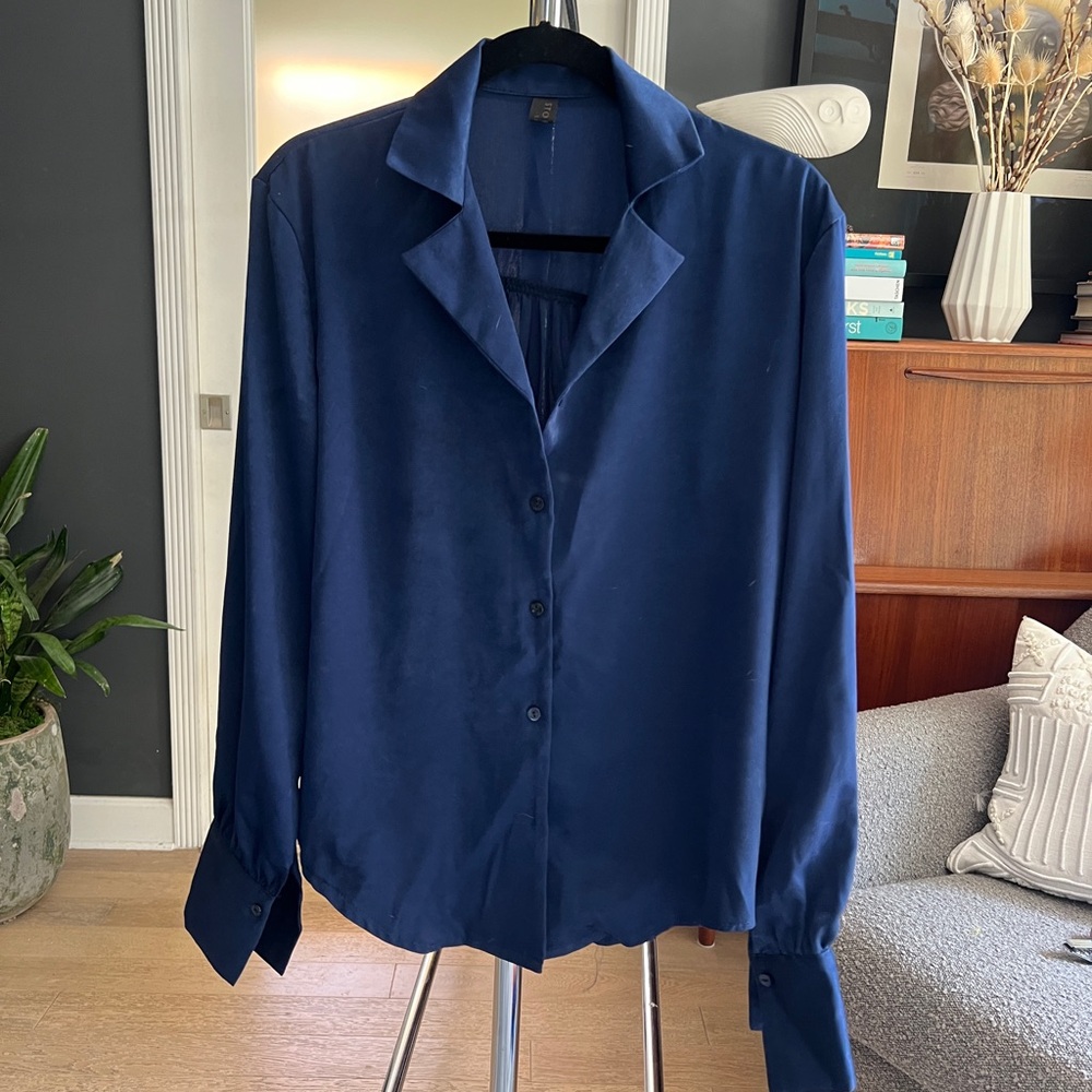 Storets Navy Blue Satin Button-Up Shirt